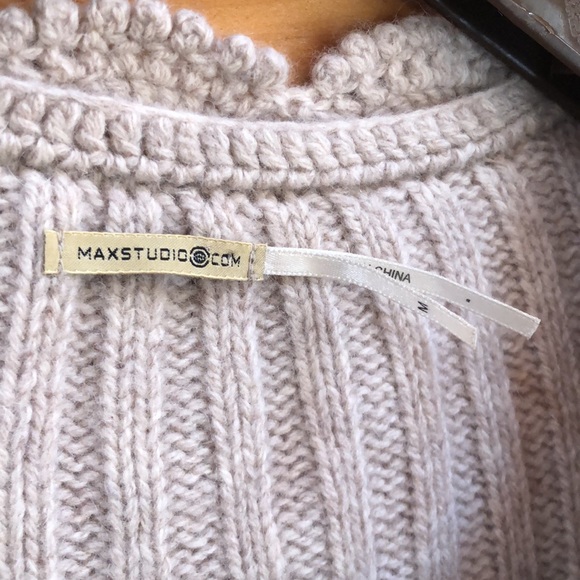 Sz M Max Studio Cardigan Button Up Knit Sweater Cream Wool and Cashmere - Picture 2 of 8